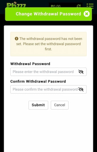 withdrawal password ph777